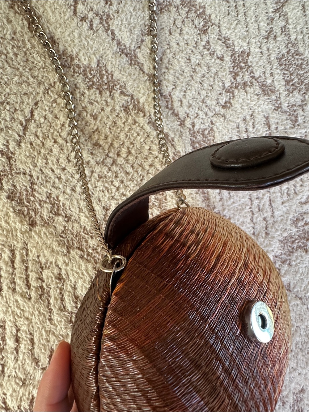 Vintage Le SAC Two Tone Coconut Shell Crossbody Clutch - Picture 3 of 16